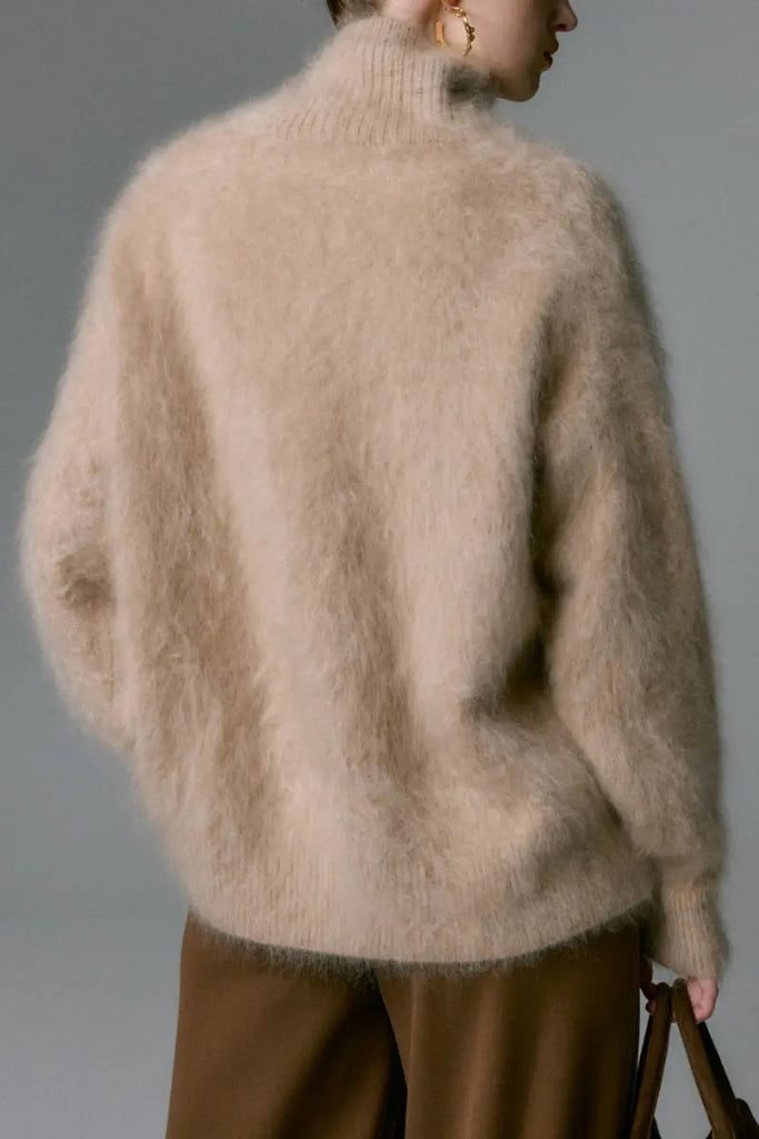 Fibflx Women's Chunky Brushed Cashmere Turtleneck Pullover Sweater