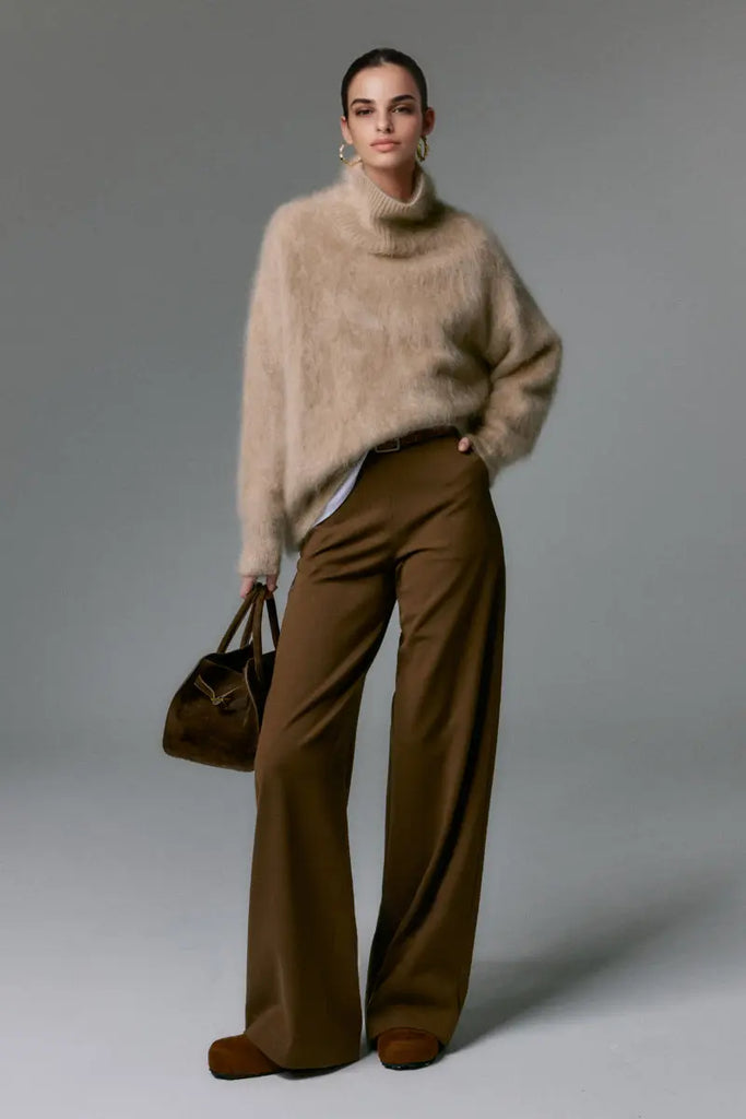 Fibflx Women's Chunky Brushed Cashmere Turtleneck Pullover Sweater