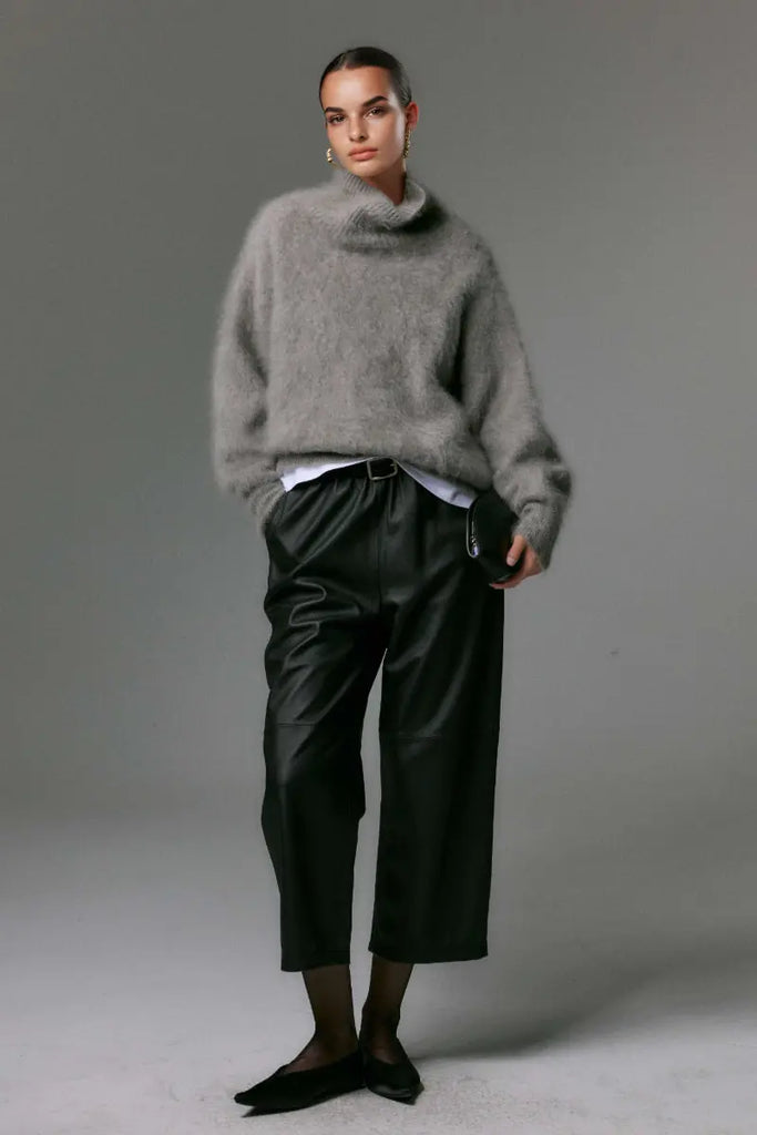 Fibflx Women's Chunky Brushed Cashmere Turtleneck Pullover Sweater