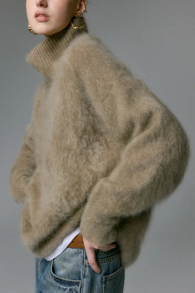 Fibflx Women's Chunky Brushed Cashmere Turtleneck Pullover Sweater