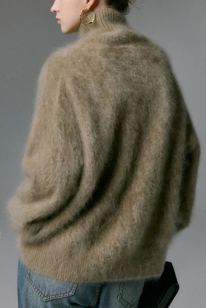Fibflx Women's Chunky Brushed Cashmere Turtleneck Pullover Sweater