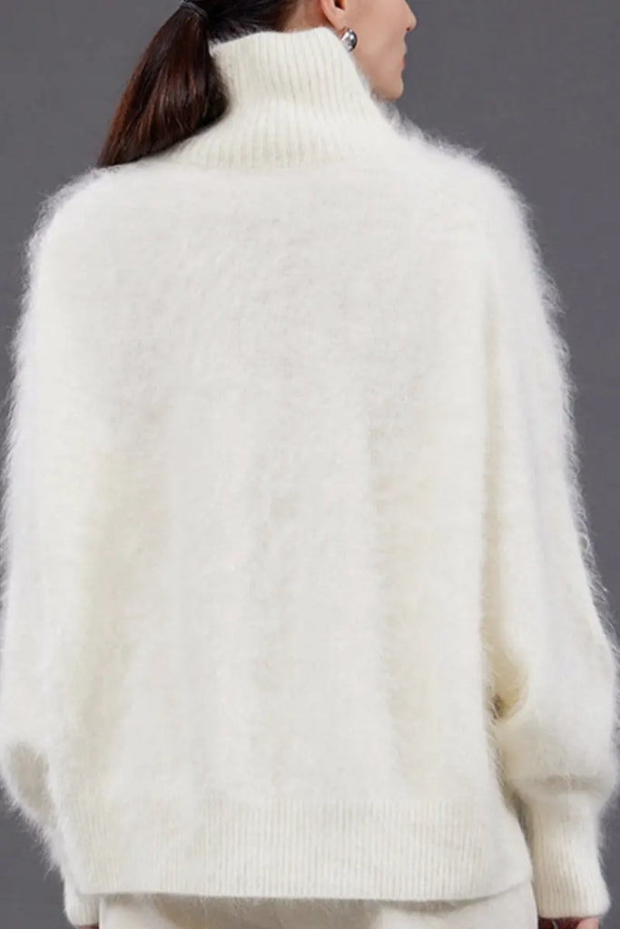 Chunky Brushed Cashmere Turtleneck Pullover Sweater - Fibflx