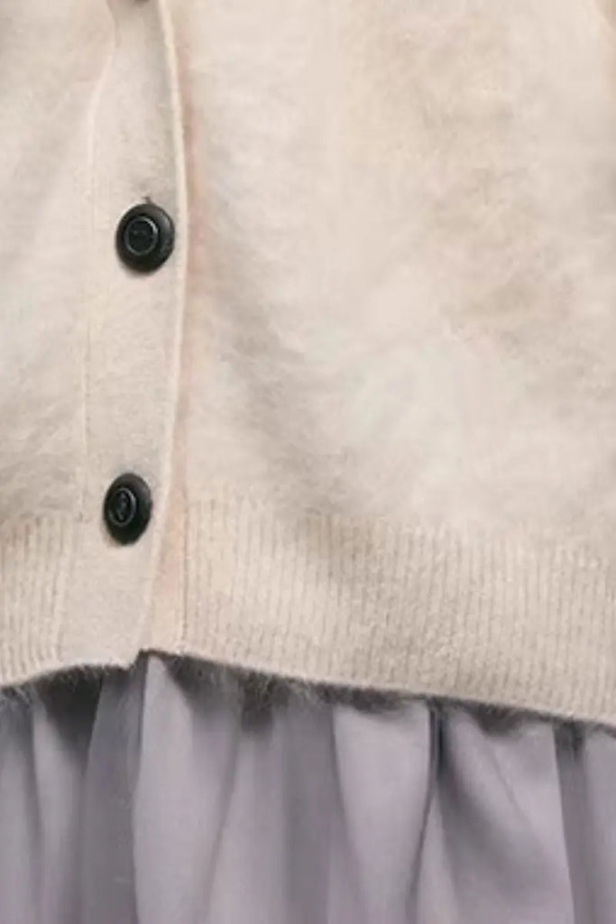 Fibflx Women's Chunky Brushed Cashmere V-Neck Cardigan with Decorative Pockets