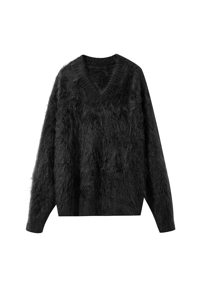 Fibflx Women's Chunky Brushed Cashmere V-Neck Pullover Sweater