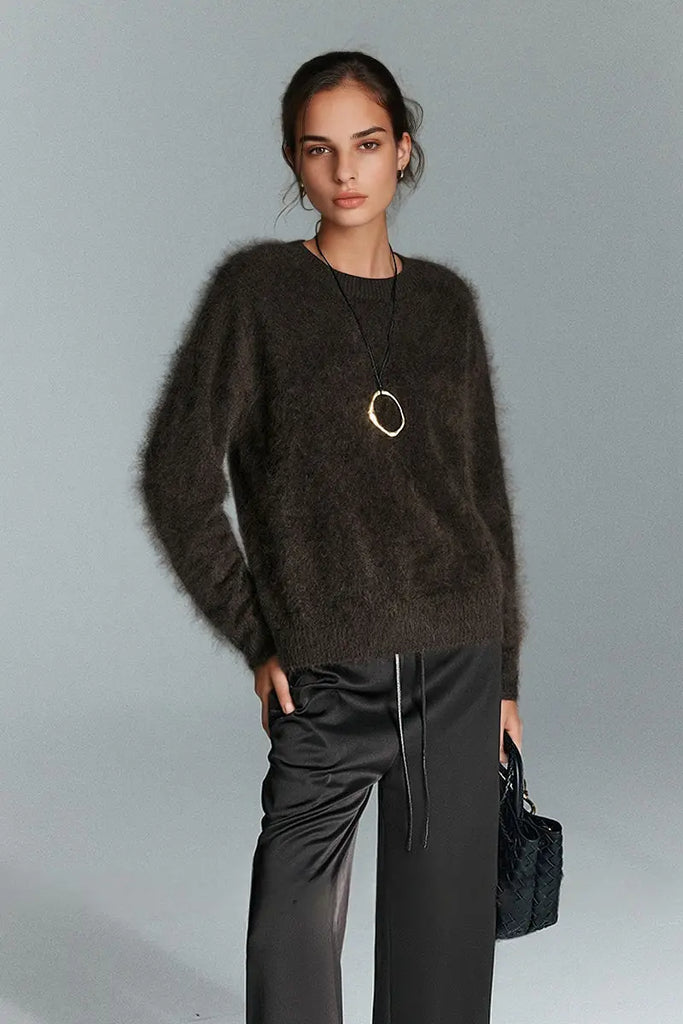 Fibflx Women's Chunky Brushed Cashmere V-Neck Pullover Sweater