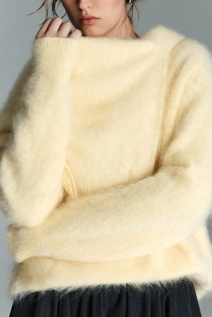 Fibflx Women's Chunky Brushed Cashmere V-Neck Pullover Sweater