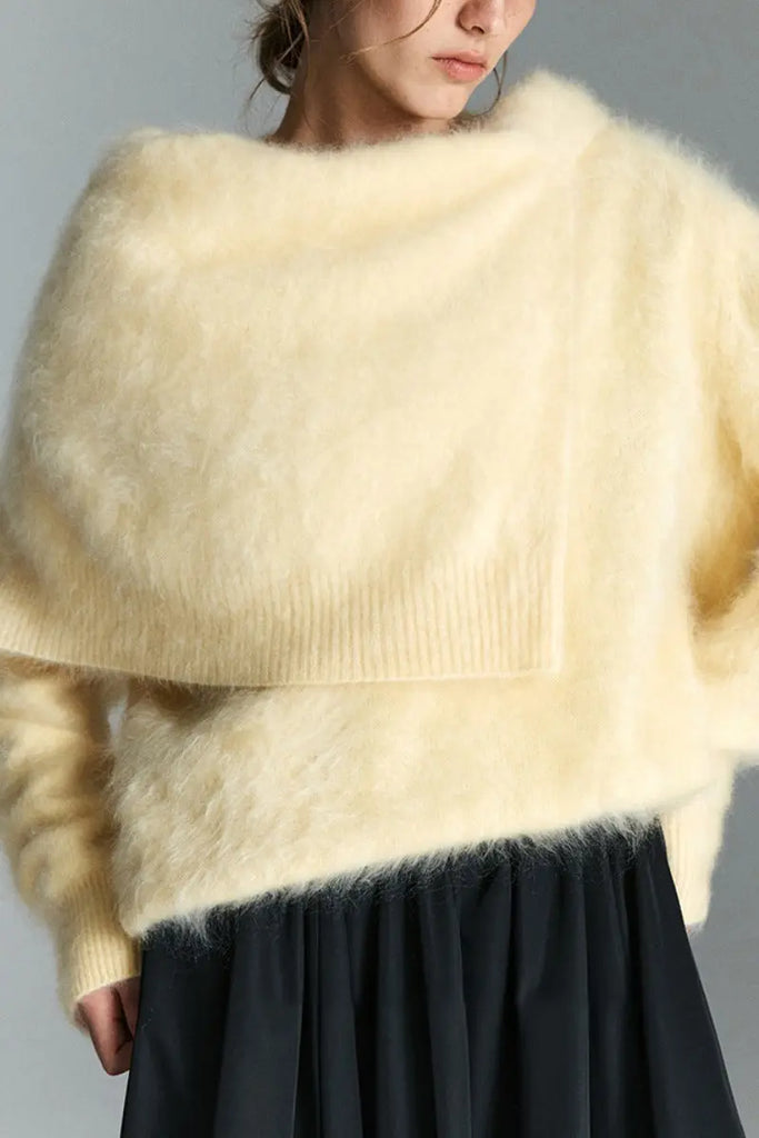 Fibflx Women's Chunky Brushed Cashmere V-Neck Pullover Sweater