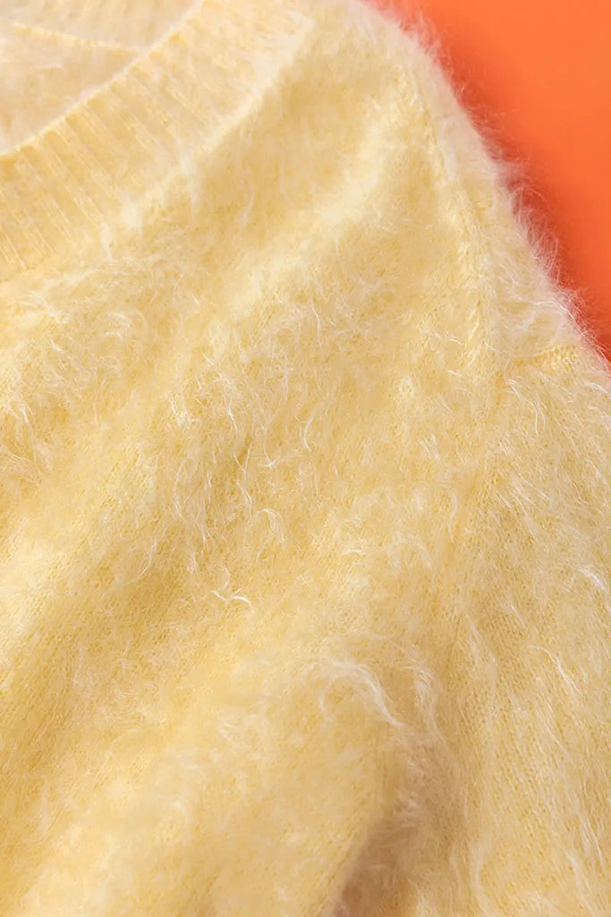 Fibflx Women's Chunky Brushed Cashmere V-Neck Pullover Sweater