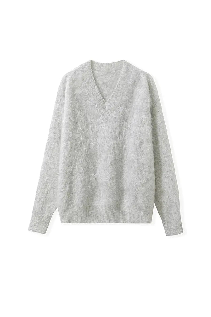 Fibflx Women's Chunky Brushed Cashmere V-Neck Pullover Sweater