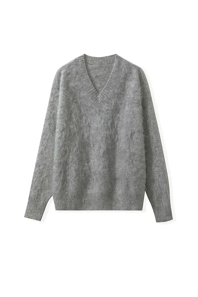 Fibflx Women's Chunky Brushed Cashmere V-Neck Pullover Sweater