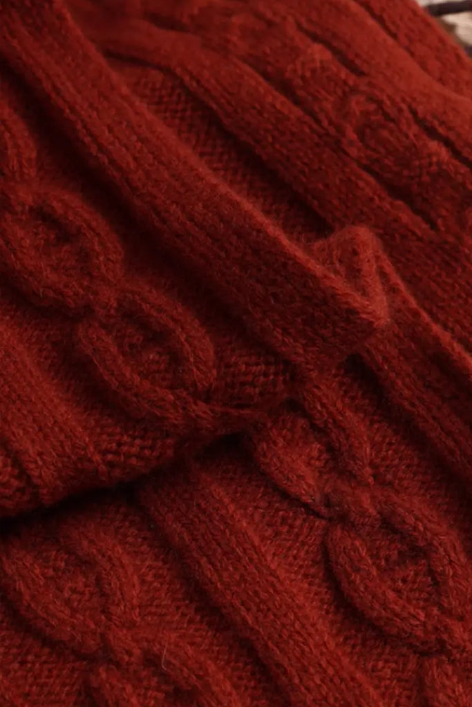 Fibflx Women's Chunky Cable Knit Merino Wool Scarf with Ribbed Trim