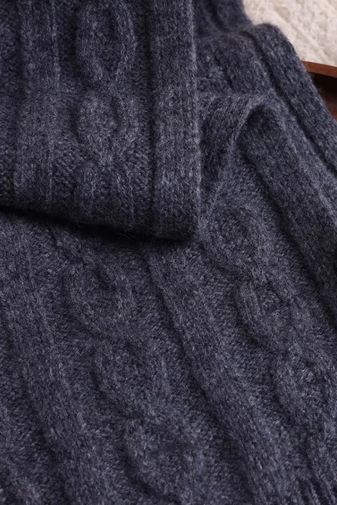 Fibflx Women's Chunky Cable Knit Merino Wool Scarf with Ribbed Trim