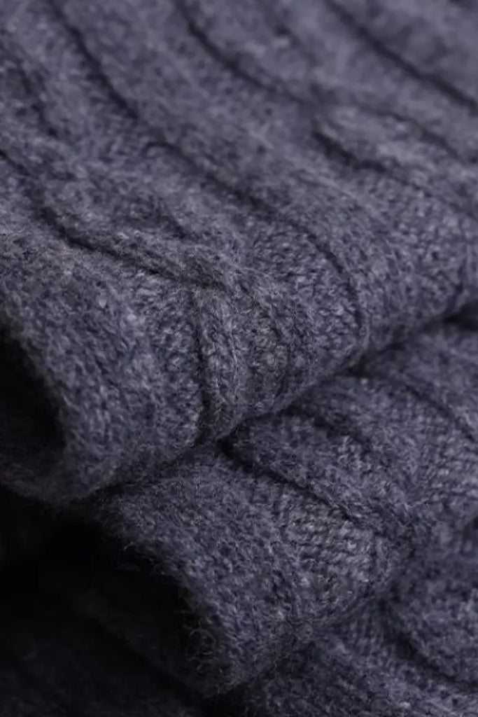 Fibflx Women's Chunky Cable Knit Merino Wool Scarf with Ribbed Trim