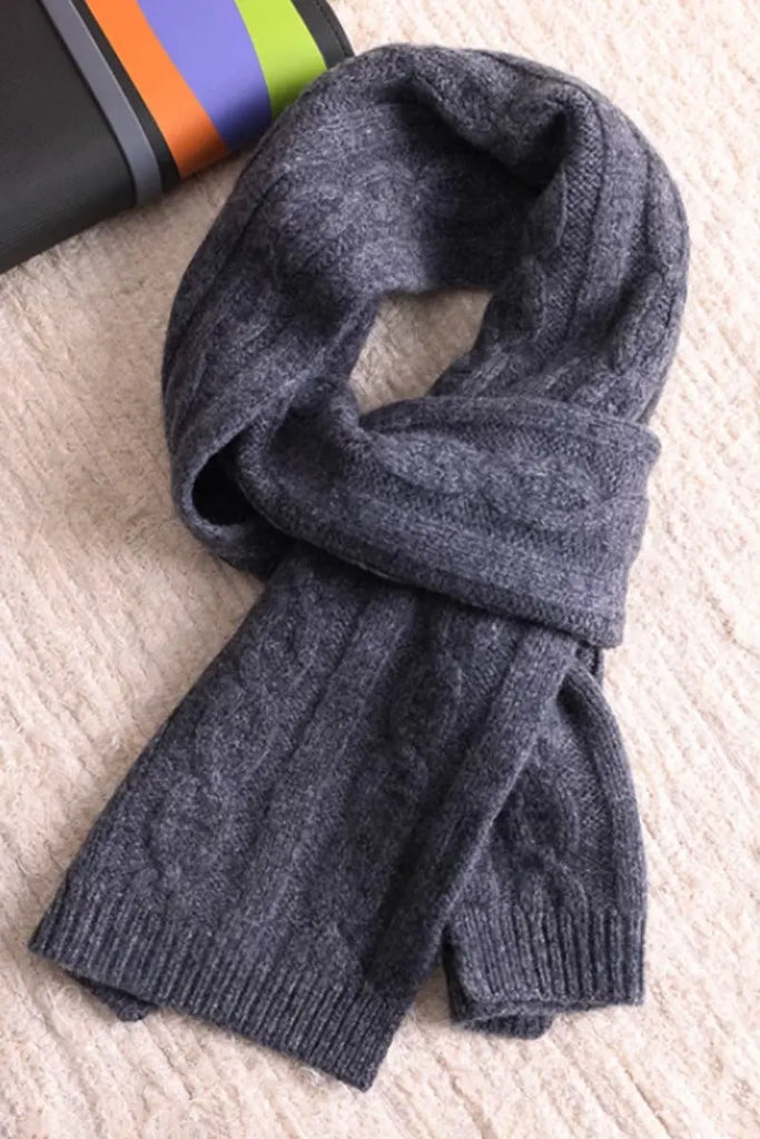 Fibflx Women's Chunky Cable Knit Merino Wool Scarf with Ribbed Trim