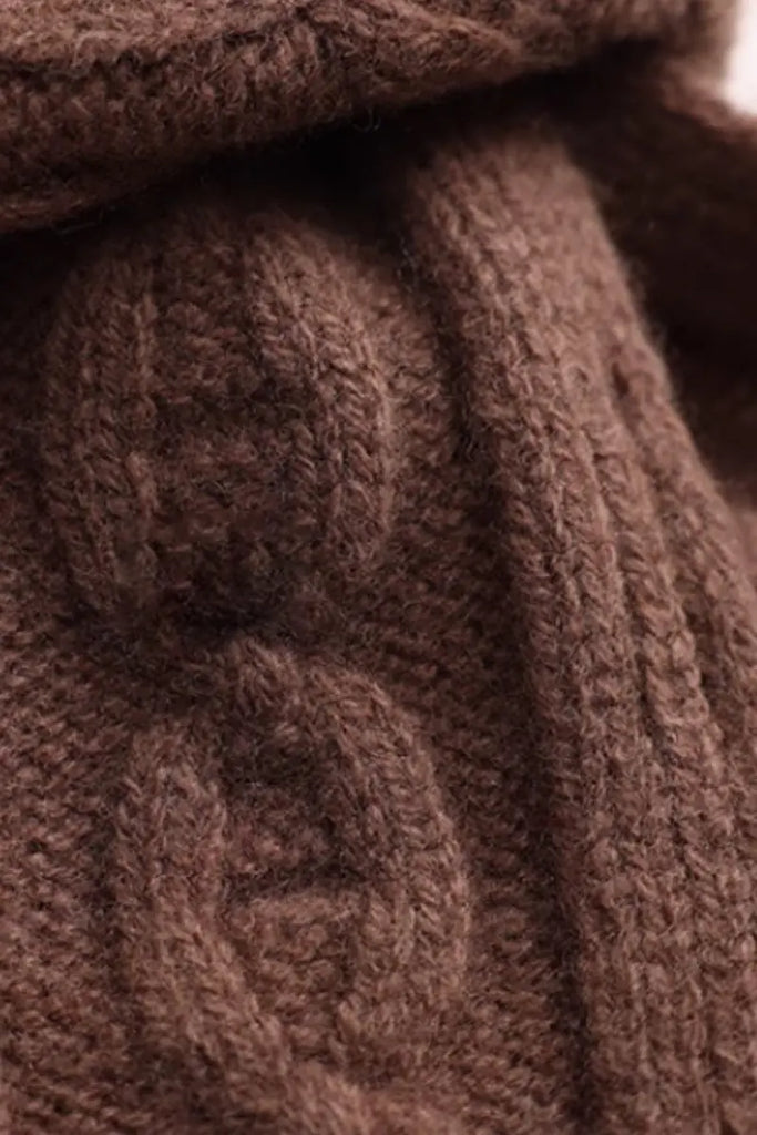 Fibflx Women's Chunky Cable Knit Merino Wool Scarf with Ribbed Trim