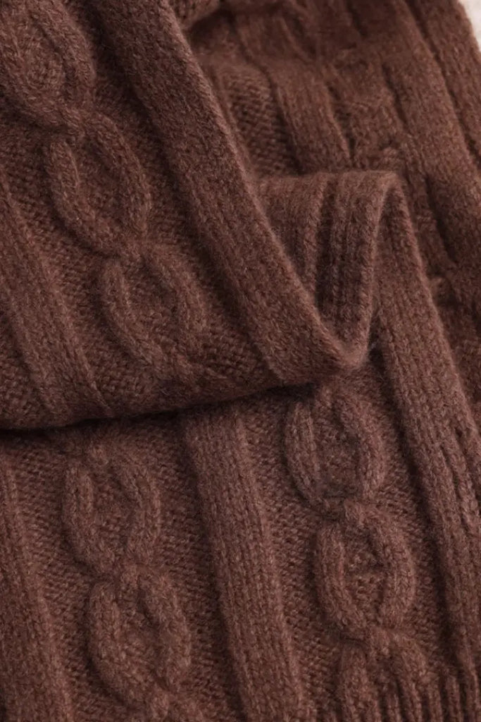 Fibflx Women's Chunky Cable Knit Merino Wool Scarf with Ribbed Trim