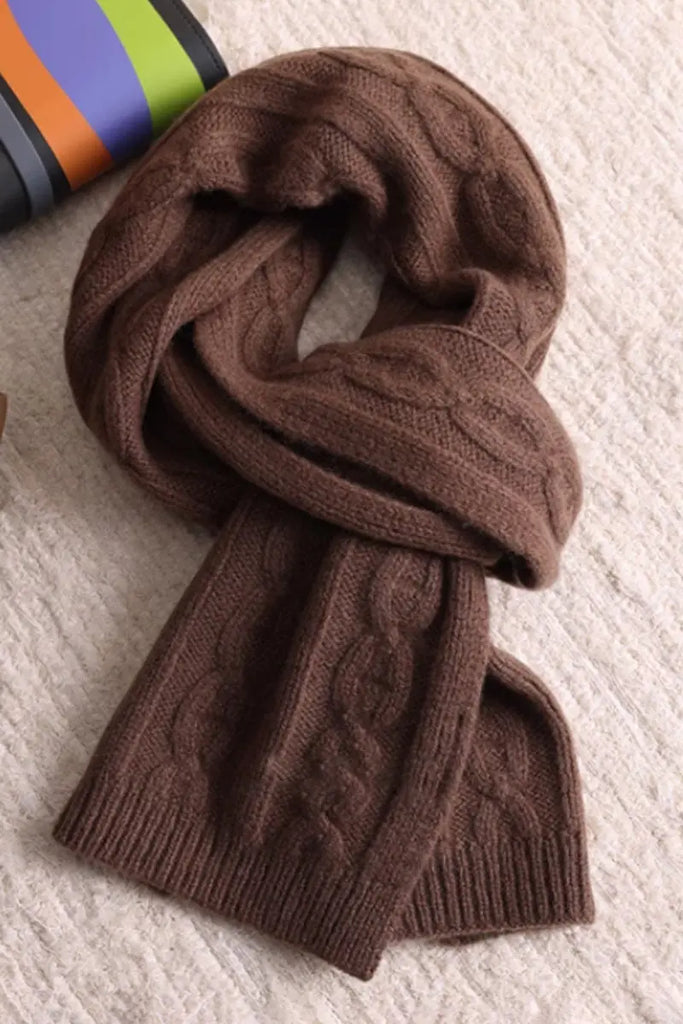 Fibflx Women's Chunky Cable Knit Merino Wool Scarf with Ribbed Trim