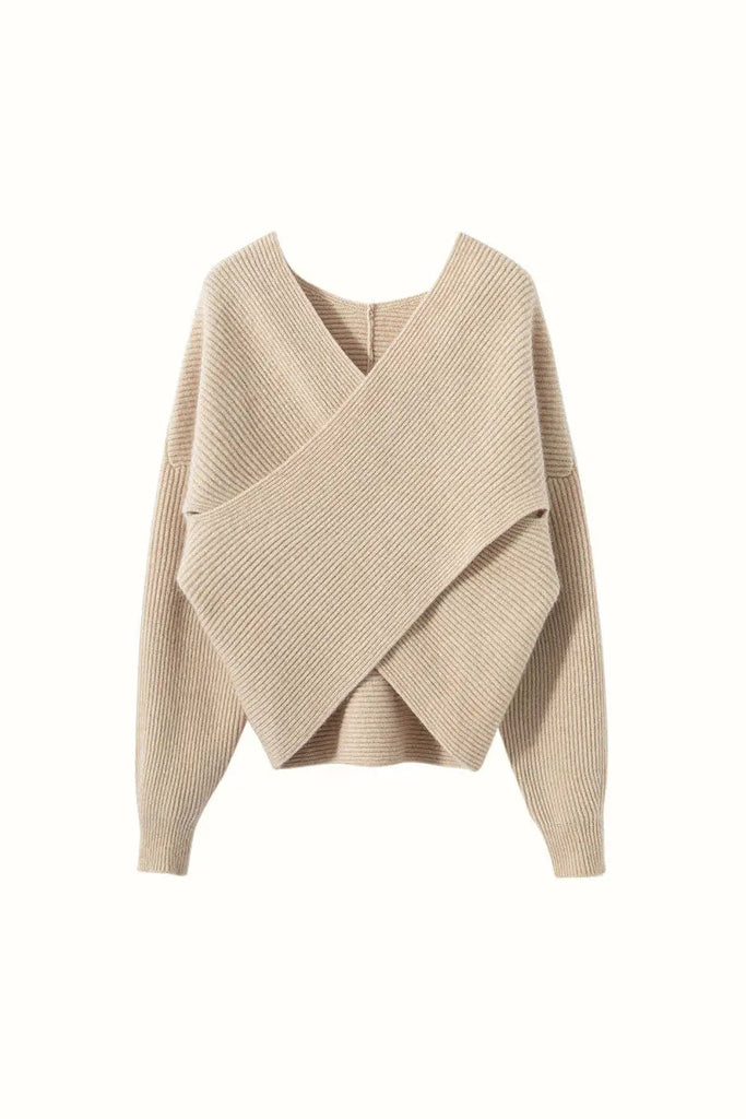 Fibflx Women's Chunky Cashmere V-Neck Ribbed Wrap Sweater