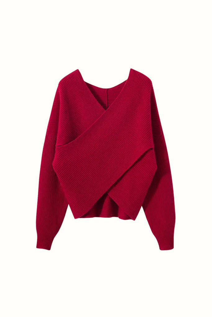 Fibflx Women's Chunky Cashmere V-Neck Ribbed Wrap Sweater