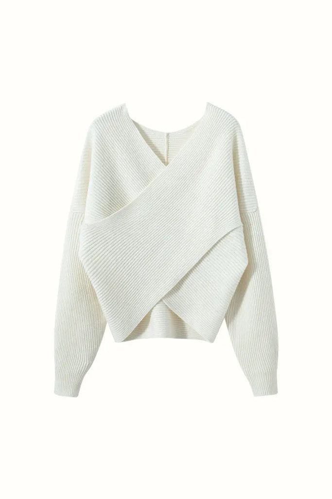 Fibflx Women's Chunky Cashmere V-Neck Ribbed Wrap Sweater