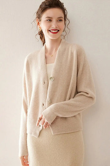 Fibflx Women's Chunky Knit 100 Cashmere V-Neck Cardigan