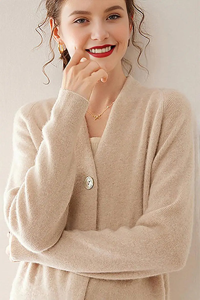 Fibflx Women's Chunky Knit 100 Cashmere V-Neck Cardigan