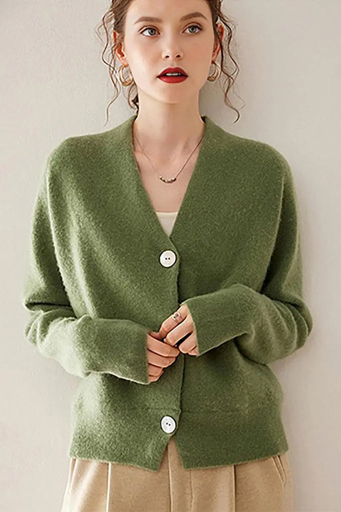 Fibflx Women's Chunky Knit 100 Cashmere V-Neck Cardigan