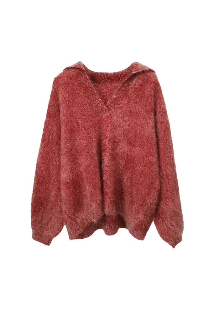 Fibflx Women's Chunky Overseizd Brushed Cashmere Polo Collar Sweater