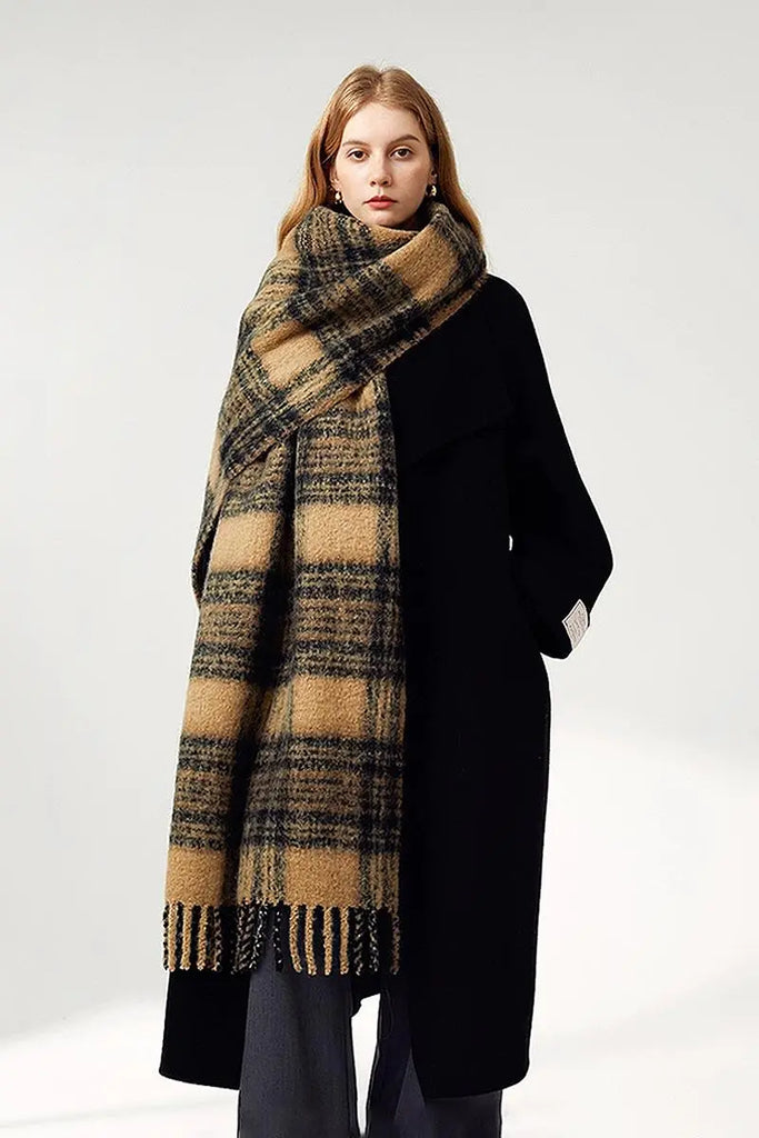 Fibflx Women's Chunky Oversized Wool Blend Plaid Blanket Scarf