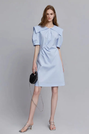 Fibflx Women's Cinched Waist Bubble Sleeve Shirt Dress