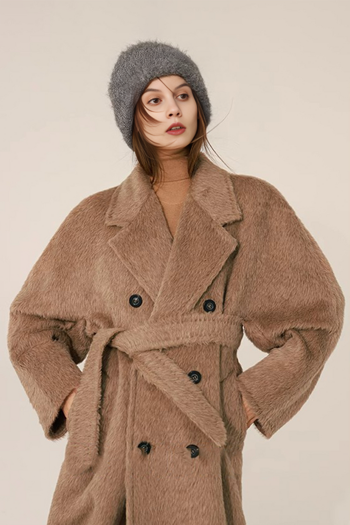 Classic Belted Double-breasted Alpaca Wool Coat Fibflx