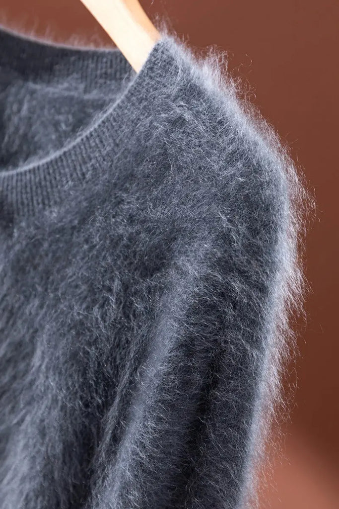 Fibflx Women's Classic Brushed Cashmere Crewneck Button Front Cardigan