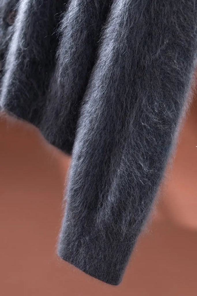 Fibflx Women's Classic Brushed Cashmere Crewneck Button Front Cardigan