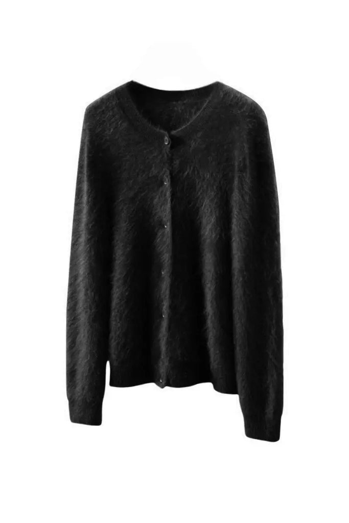 Fibflx Women's Classic Brushed Cashmere Crewneck Button Front Cardigan