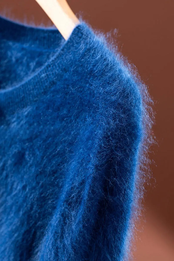 Fibflx Women's Classic Brushed Cashmere Crewneck Button Front Cardigan