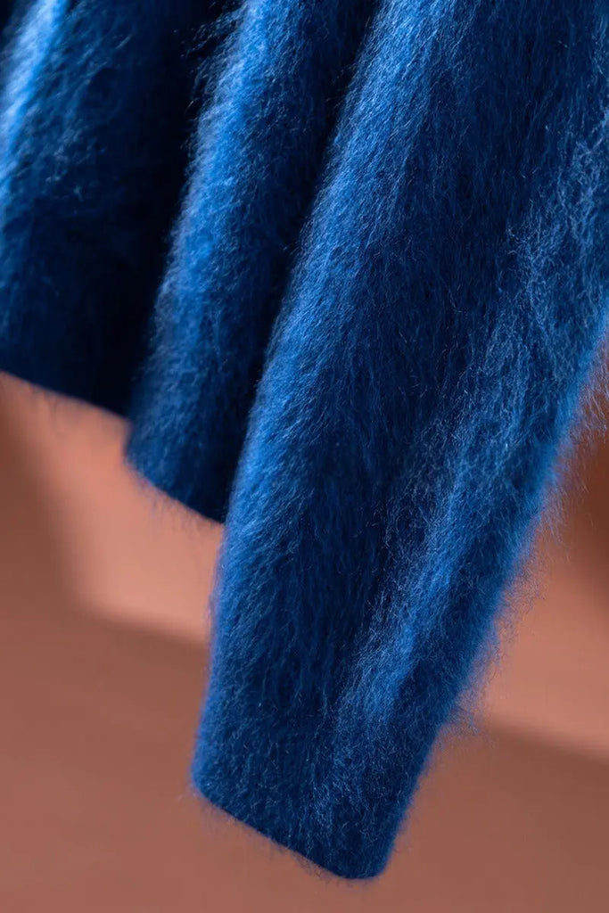 Fibflx Women's Classic Brushed Cashmere Crewneck Button Front Cardigan