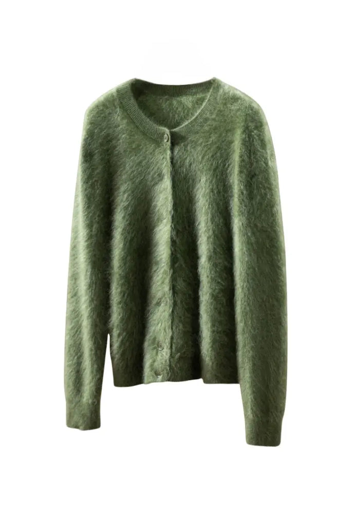 Fibflx Women's Classic Brushed Cashmere Crewneck Button Front Cardigan