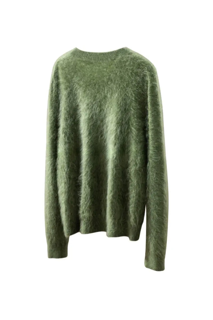 Fibflx Women's Classic Brushed Cashmere Crewneck Button Front Cardigan