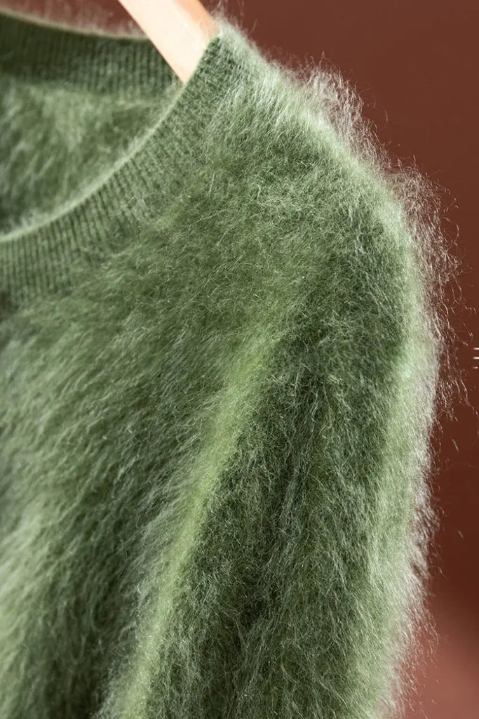 Fibflx Women's Classic Brushed Cashmere Crewneck Button Front Cardigan