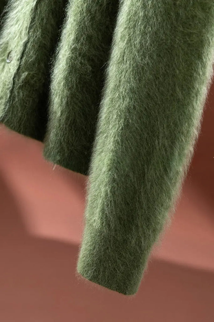 Fibflx Women's Classic Brushed Cashmere Crewneck Button Front Cardigan