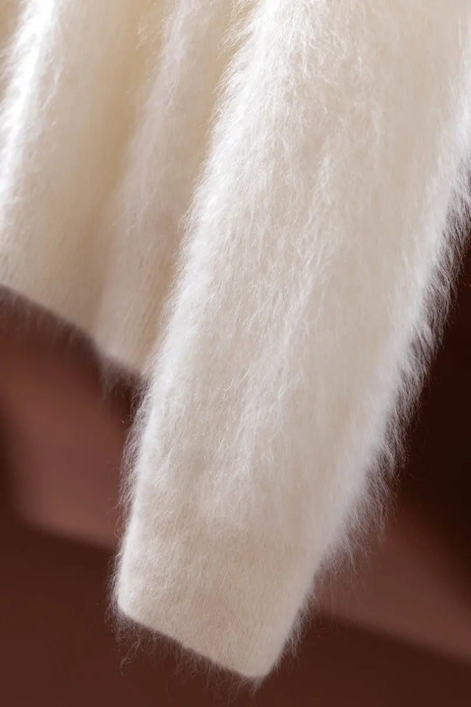 Fibflx Women's Classic Brushed Cashmere Crewneck Button Front Cardigan