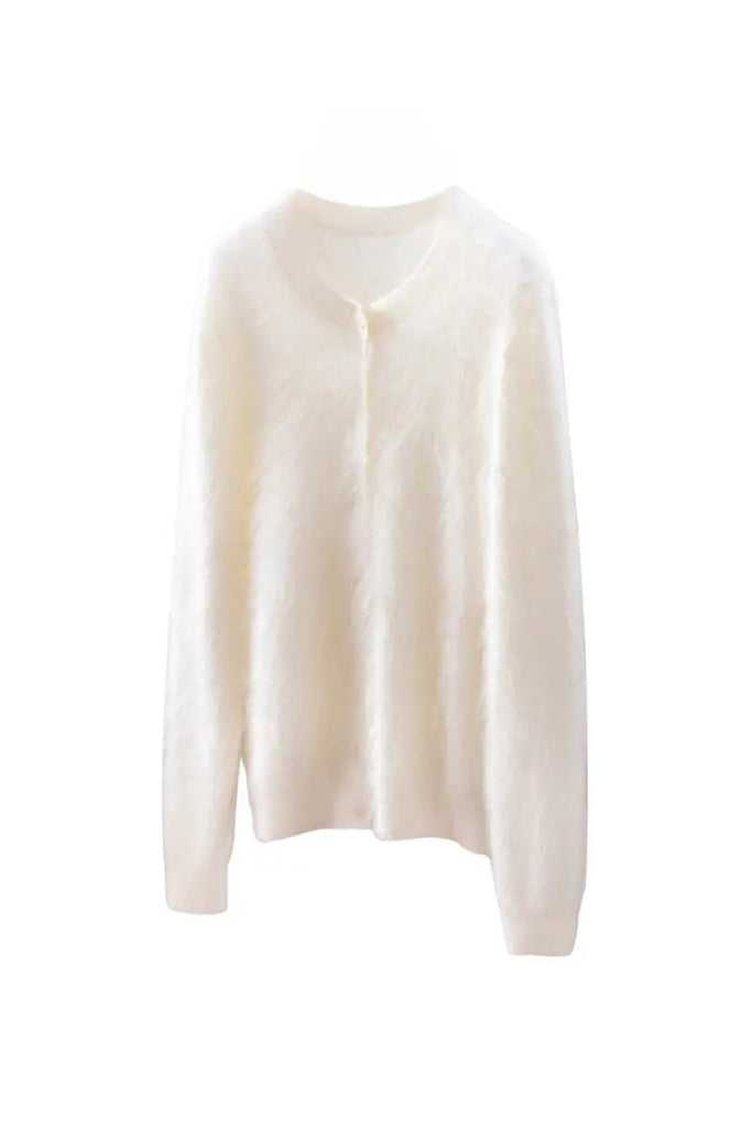 Fibflx Women's Classic Brushed Cashmere Crewneck Button Front Cardigan