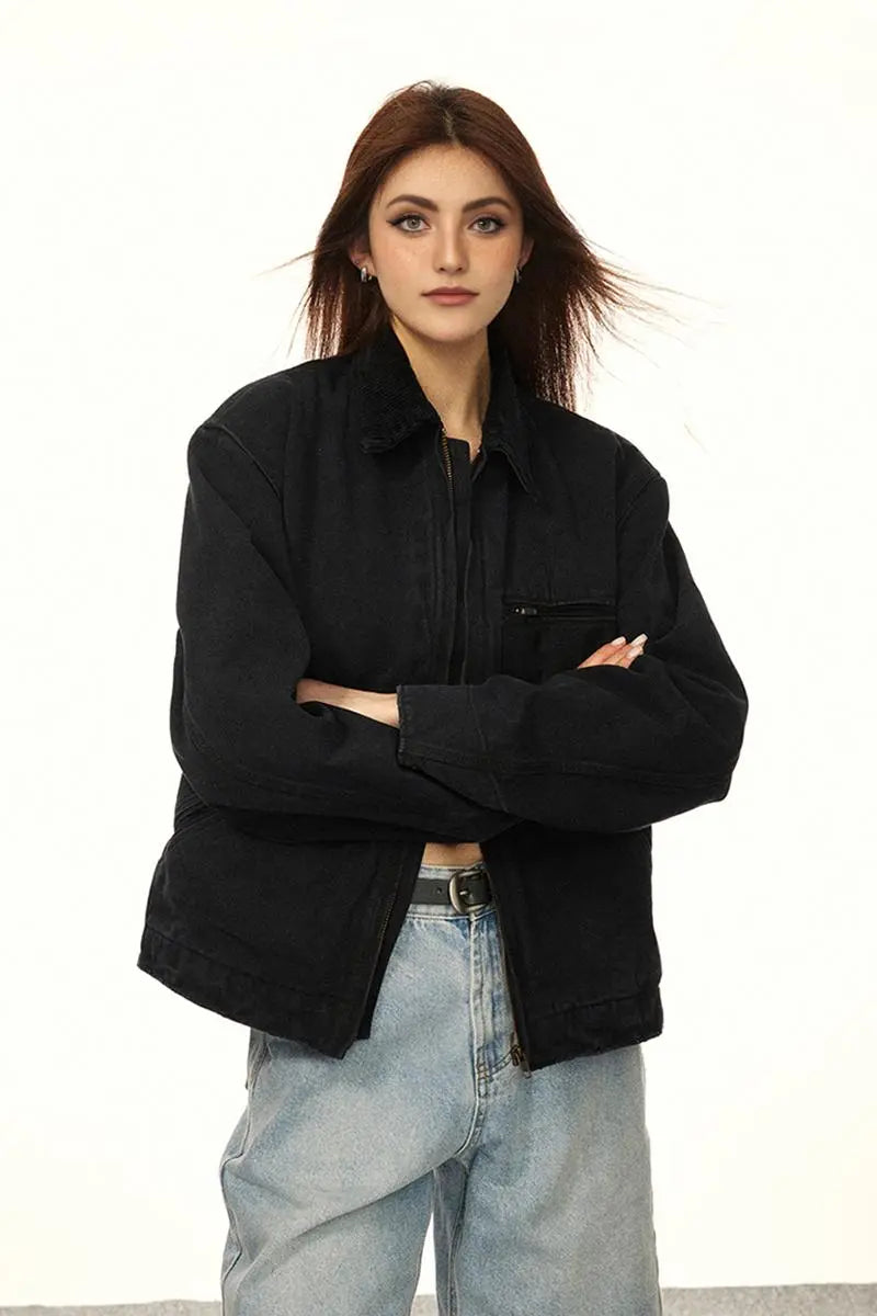 Classic Cropped Brown Corduroy Bomber Jacket