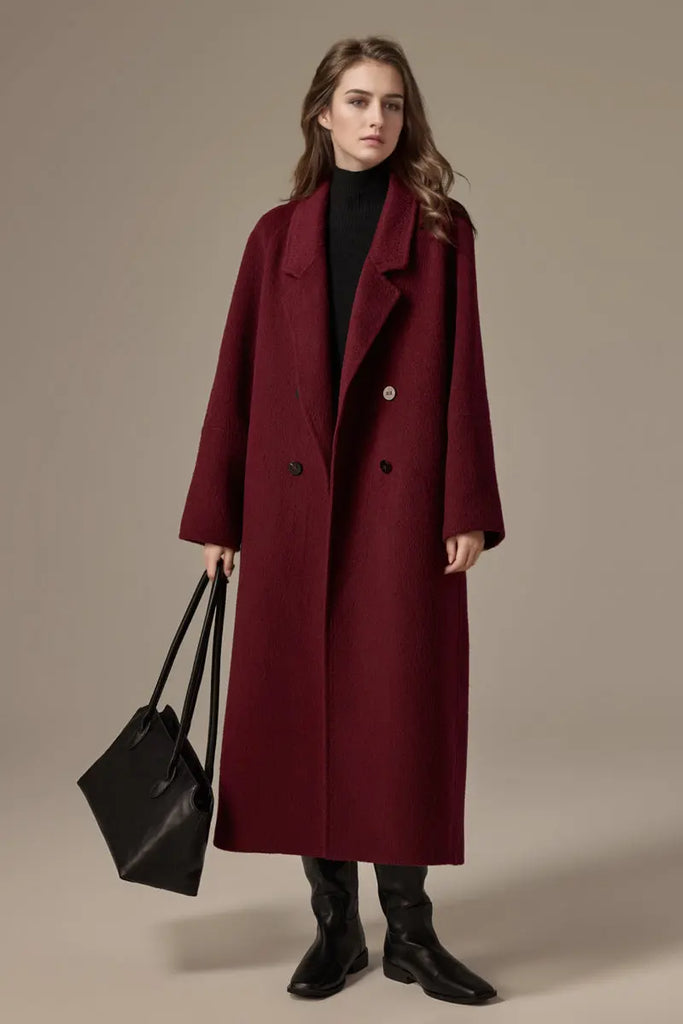 Fibflx Women's Classic Double Breasted Double Faced Long Yak-Cashmere Coat