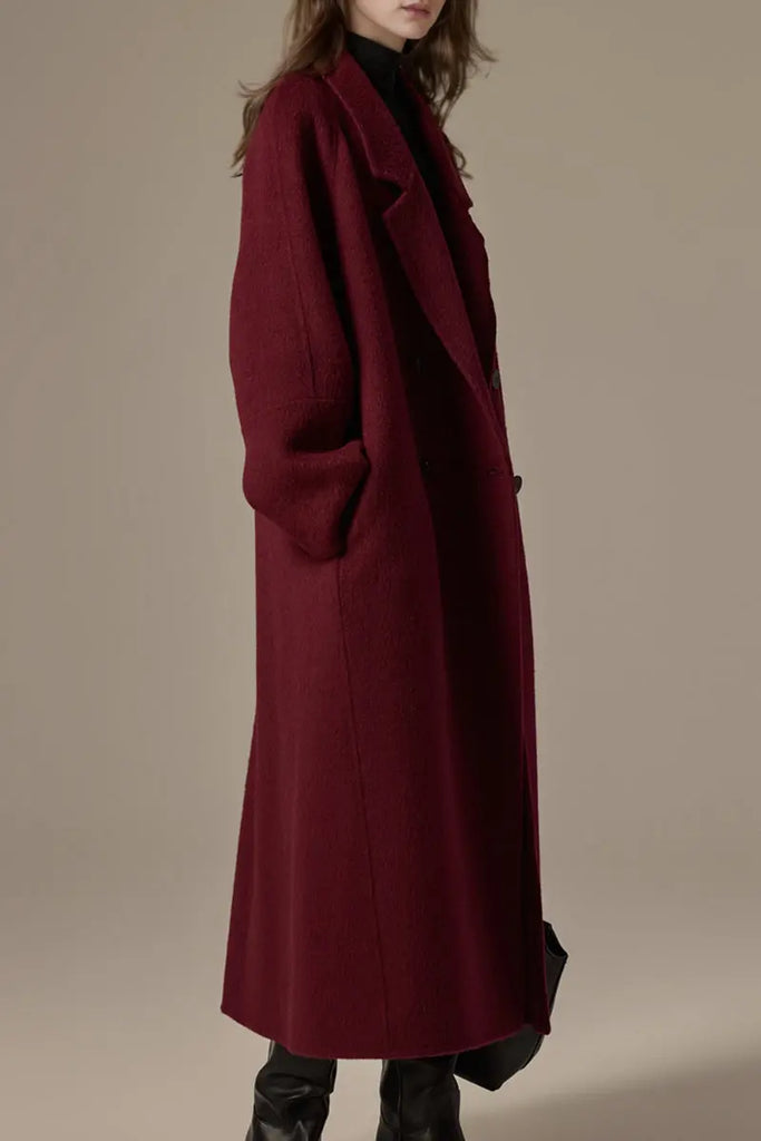 Fibflx Women's Classic Double Breasted Double Faced Long Yak-Cashmere Coat