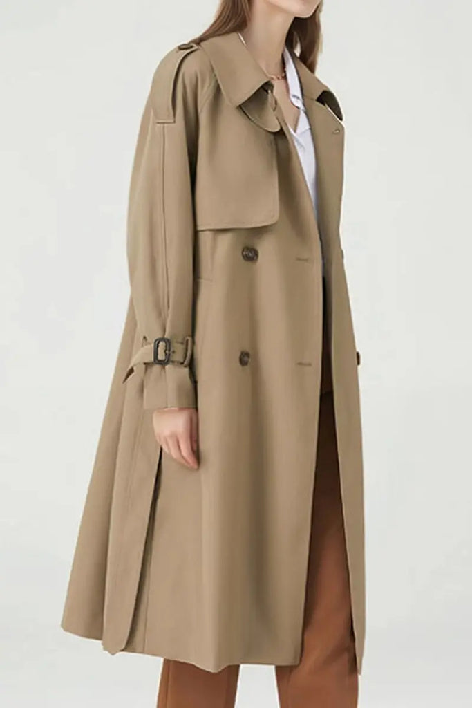 Fibflx Women's Classic Double Breasted Long Trench Coat with Belt