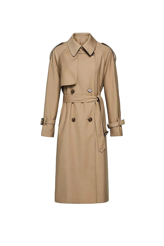 Fibflx Women's Classic Double Breasted Long Trench Coat with Belt