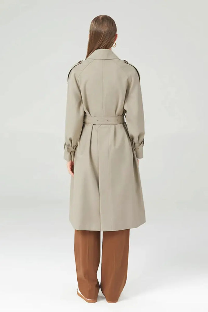 Fibflx Women's Classic Double Breasted Long Trench Coat with Belt