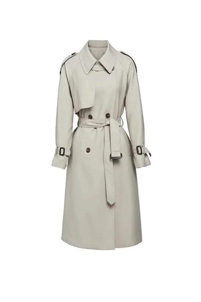 Fibflx Women's Classic Double Breasted Long Trench Coat with Belt