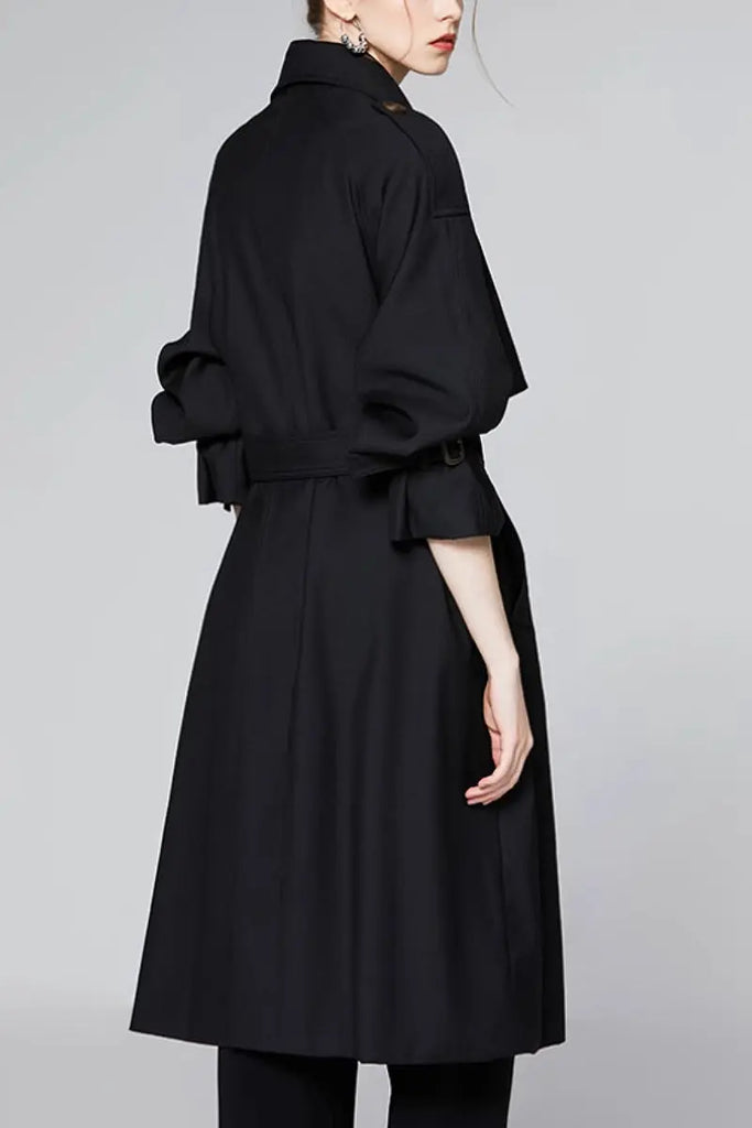 Fibflx Women's Classic Double Breasted Long Trench Coat with Belt